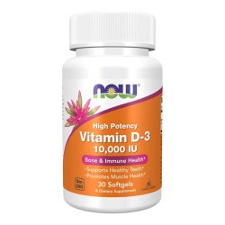 NOW Foods - Vitamine D3 10 000 UI, 120 Gélules - Santé des os et de...